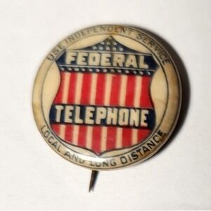 1910 Corning, NY FEDERAL TELEPHONE Button 1 inch Advertisement Whitehead & Hoag